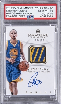2012-13 Panini Immaculate Collection #AP-SC Stephen Curry Signed Game Used Patch Card (#063/100) – PSA GEM MT 10, PSA/DNA 10